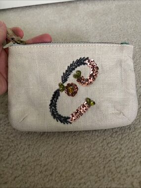 Anthropologie Neutral Linen Wristlet with Pink Sequin Embellishment